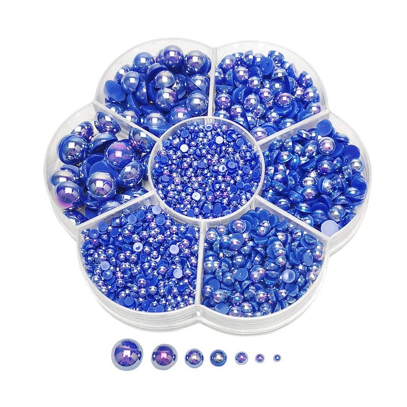 Chenkou Craft 3000PCS 1 Box Dark Blue Round Flatback Imitation Half Pearls Bead Loose Beads Gem (Dark Blue Half Ball) - Image 1